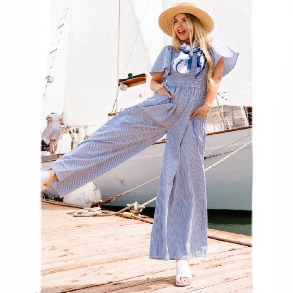 NWT size small Ivy City Co Blue and White Striped Jumpsuit